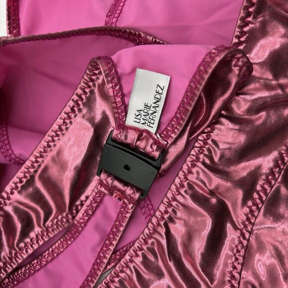 LISA MARIE FERNANDEZ Arden Metallic PVC 2 pc Bikini Set Pink Women's Size 0 XS - Picture 9 of 10